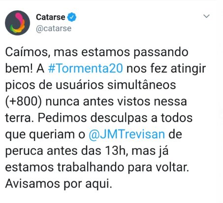CATARSE REPORTA QUE FINANCIAMENTO DE TORMENTA 20 DERRUBOU O SERVIDOR!